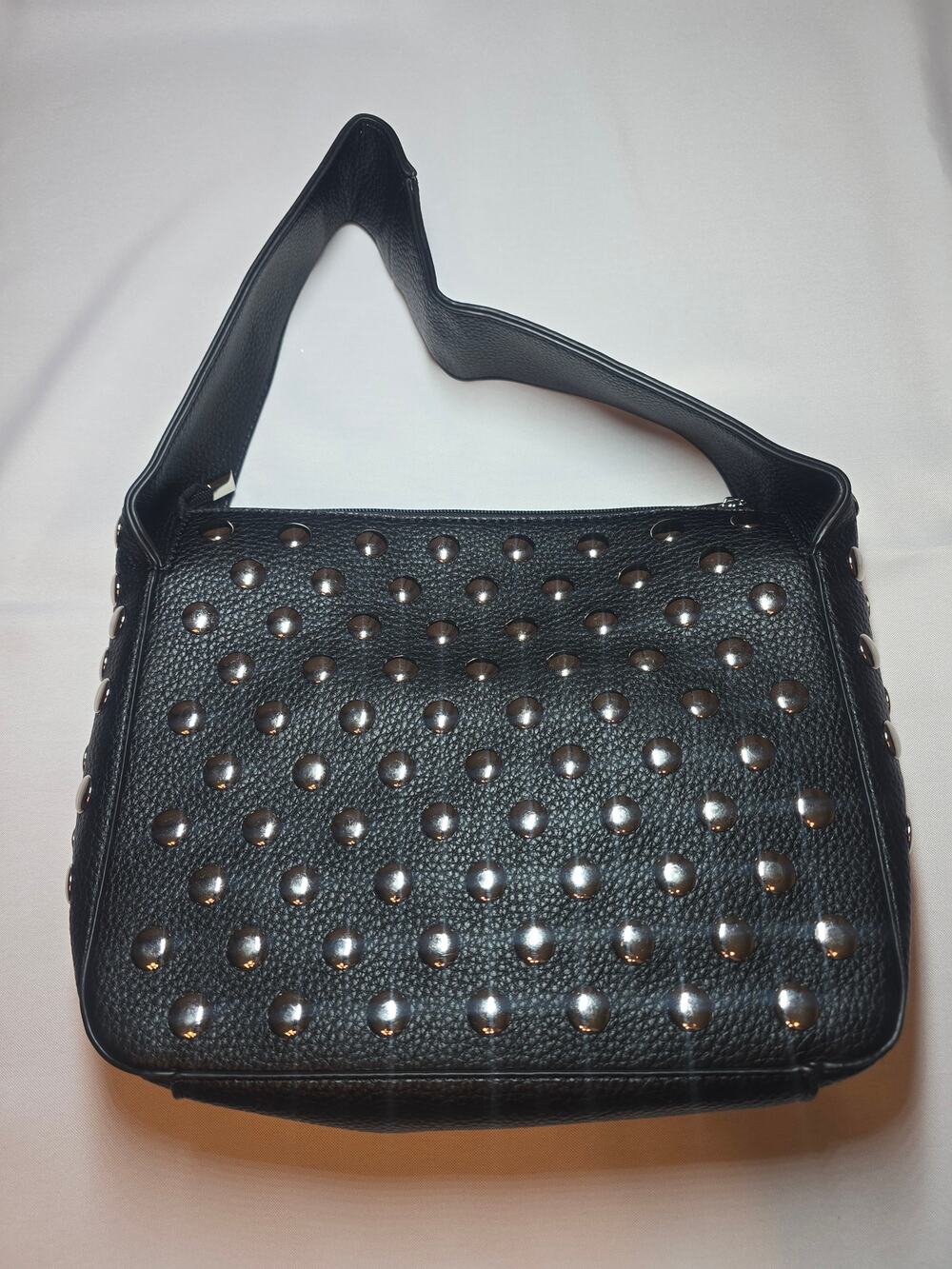 Black Studded Shoulder Bag – Silver-Tone Studs